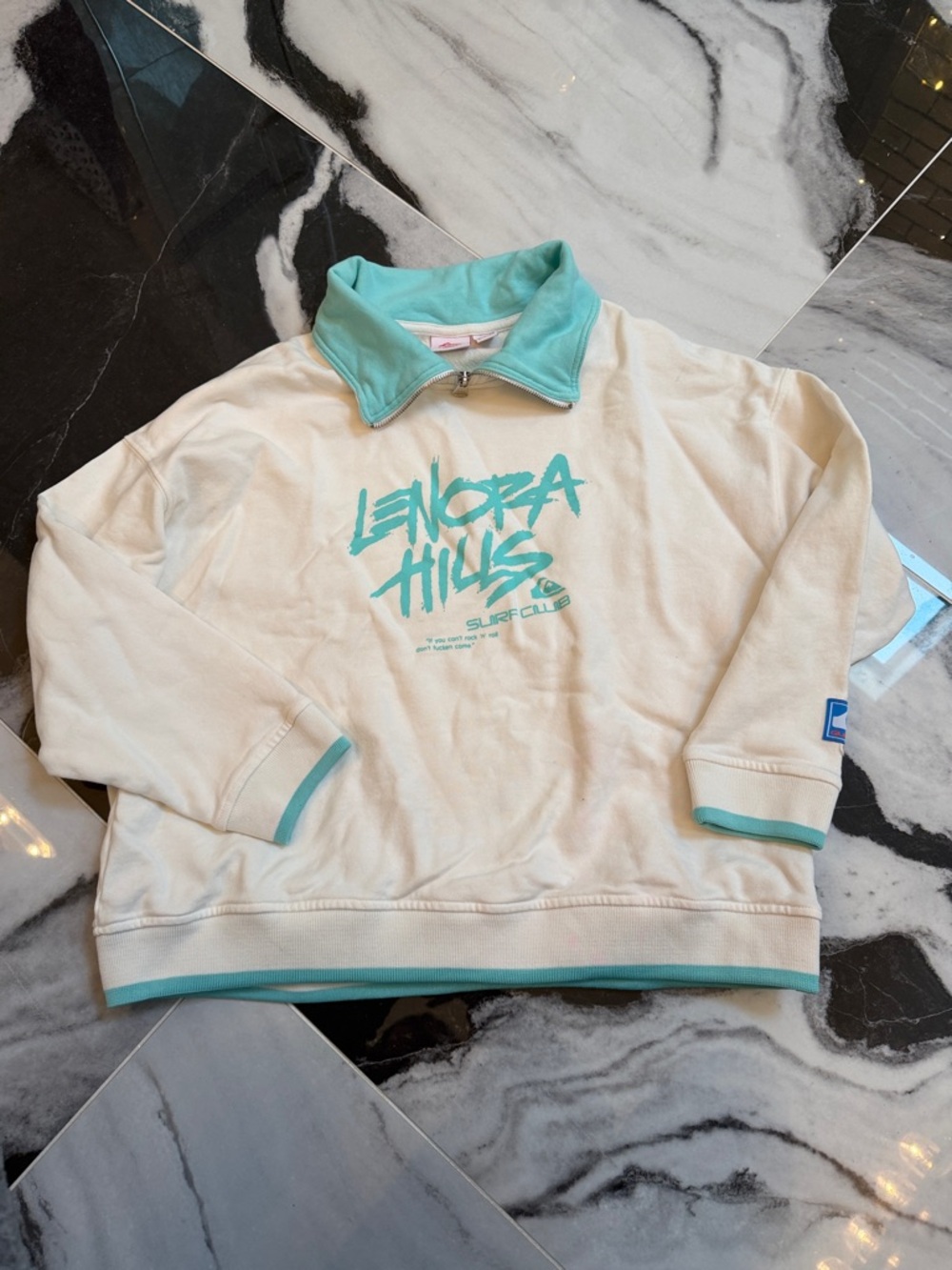Quicksilver/ stranger things Cream Pullover with Teal Accents